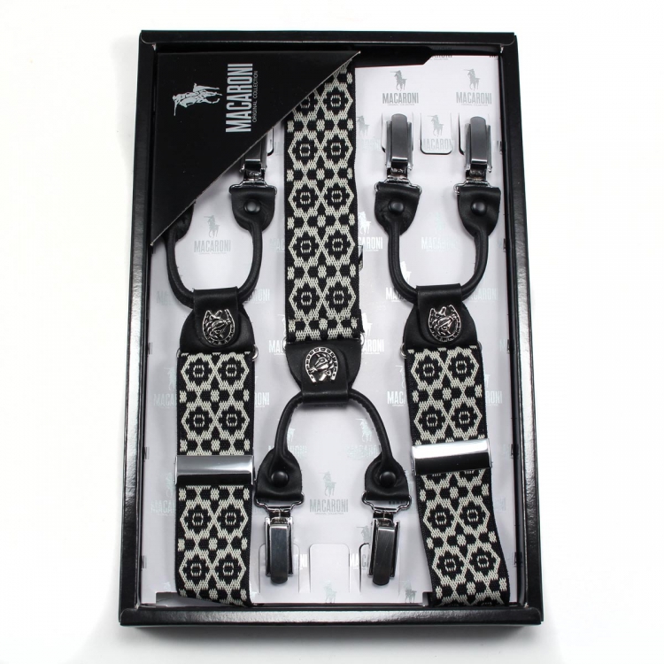 Мужские подтяжки Macaroni черно-белые 110