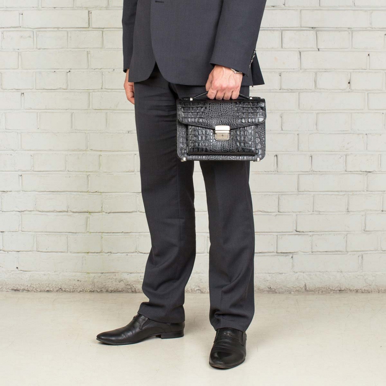 Стильная барсетка мужская из кожи под рептилию Clark Black Caiman
