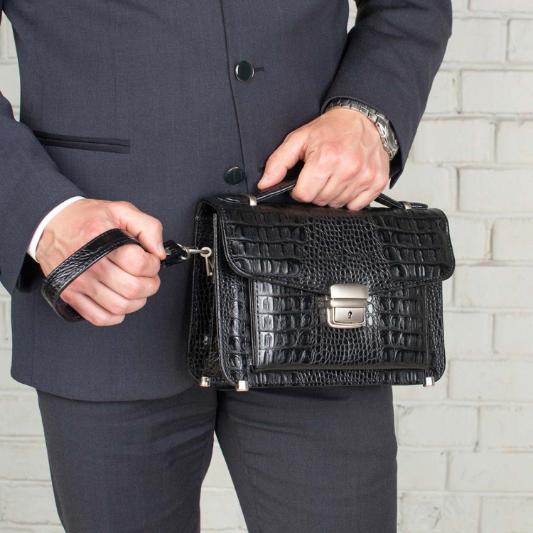 Стильная барсетка мужская из кожи под рептилию Clark Black Caiman