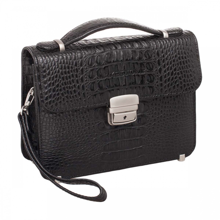 Барсетка мужская из кожи под рептилию Foxcote Black Caiman