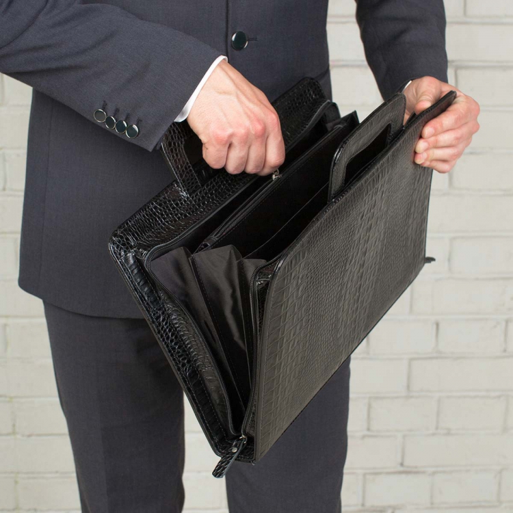 Папка для документов кожаная Elton Black Caiman