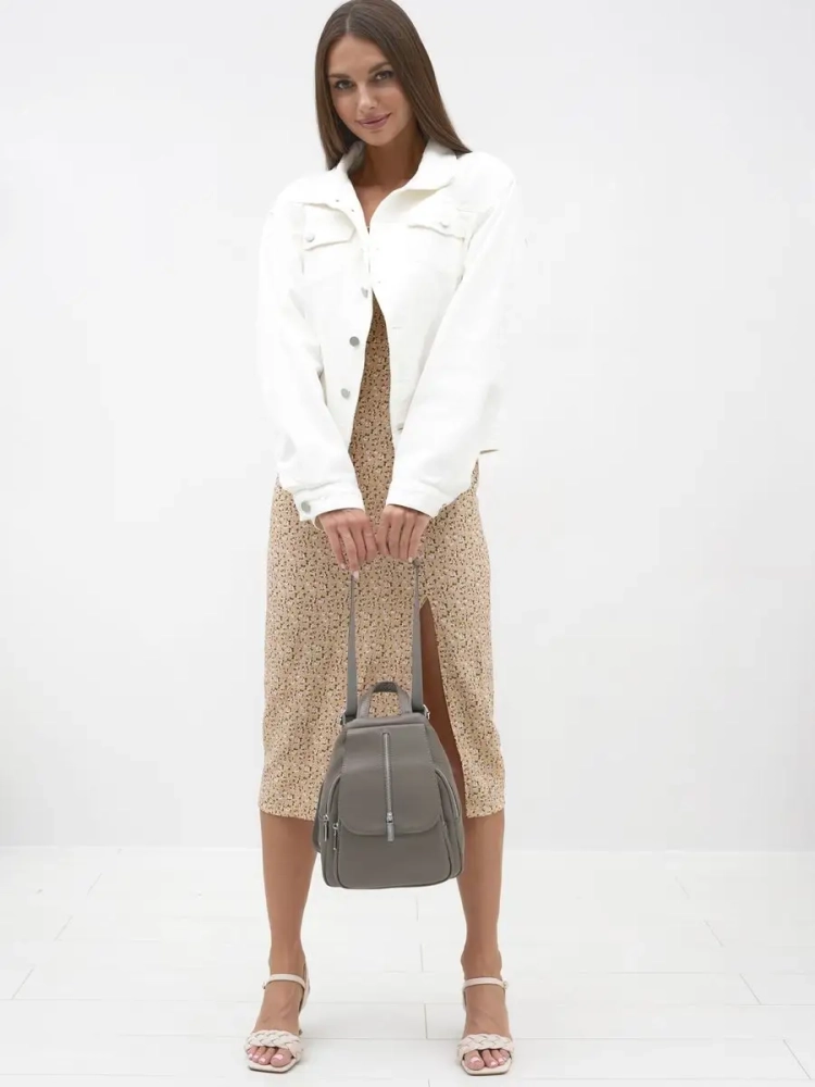 Рюкзак женский кожаный маленький Paul Rayner серый 1031-1