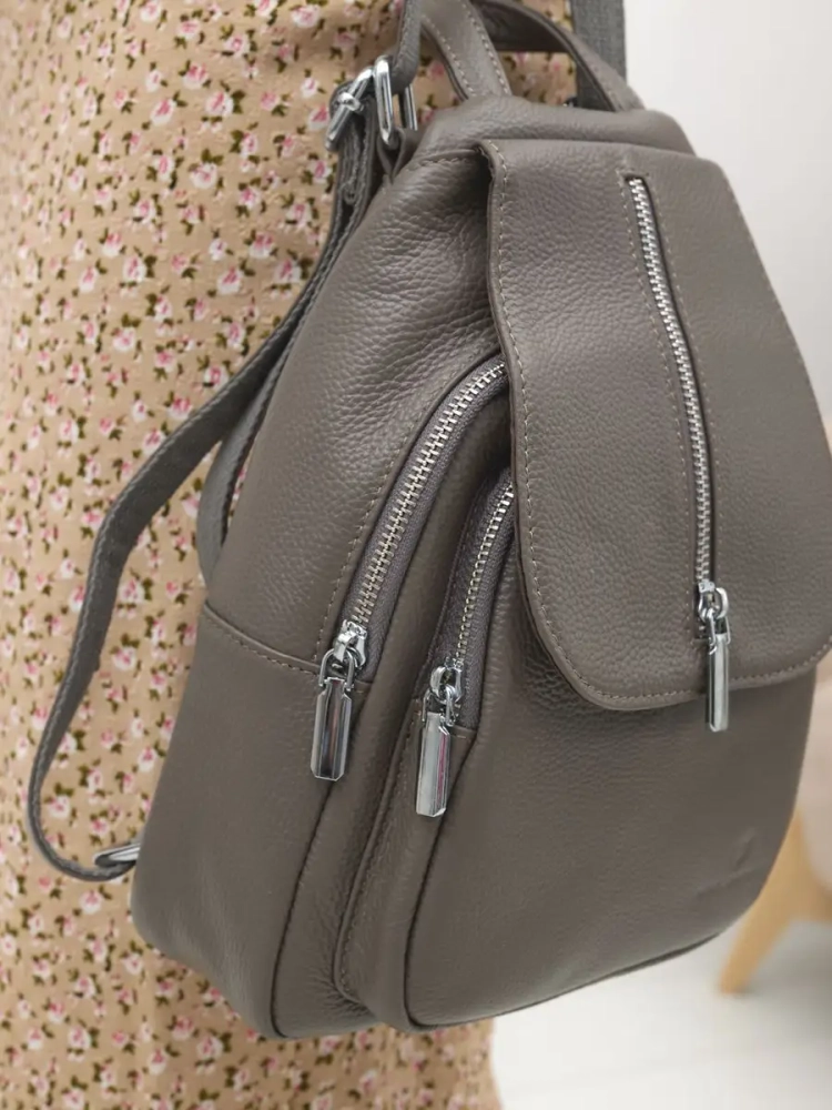 Рюкзак женский кожаный маленький Paul Rayner серый 1031-1