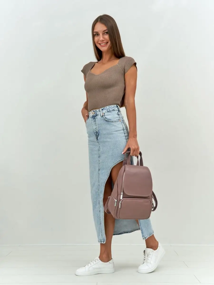 Женский кожаный городской рюкзак PR розовый 1029