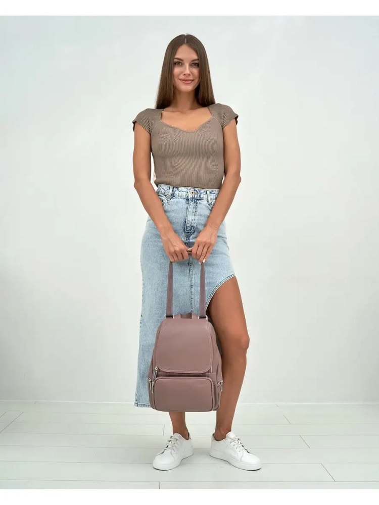 Женский кожаный городской рюкзак PR розовый 1029