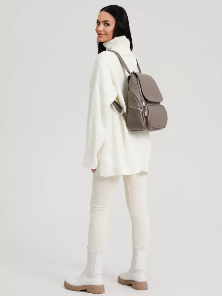 Женский кожаный городской рюкзак PR серый 1029