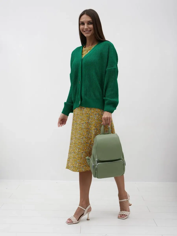 Женский кожаный городской рюкзак PR фисташковый 1029