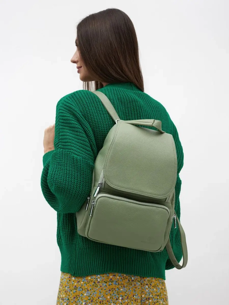 Женский кожаный городской рюкзак PR фисташковый 1029