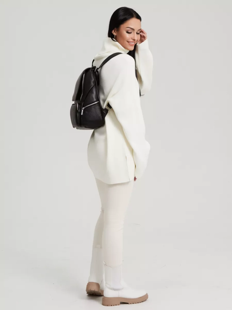 Женский кожаный городской рюкзак PR черный 1029