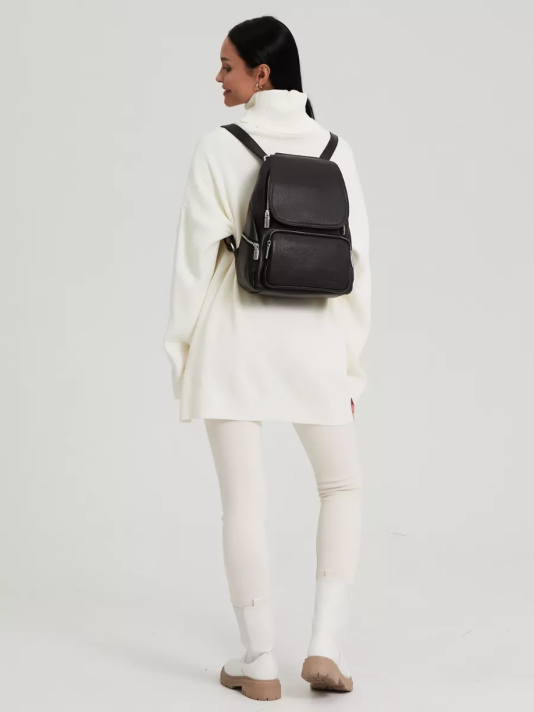 Женский кожаный городской рюкзак PR черный 1029
