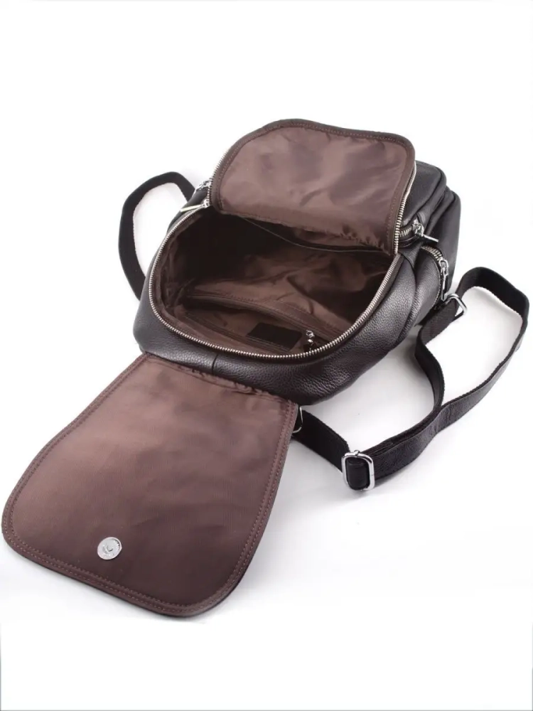 Женский кожаный городской рюкзак PR черный 1029